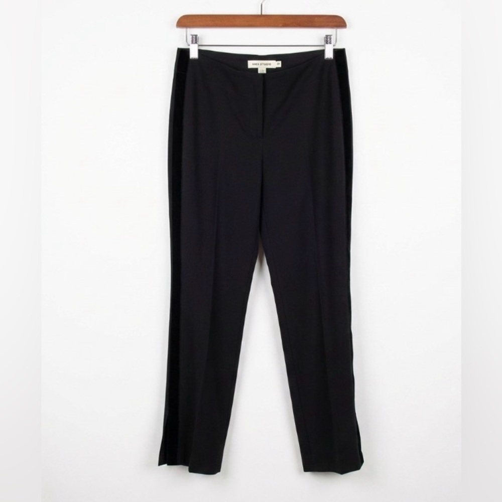 Max Studio Size 10 Black Velvet Side Stripe Tuxedo Pants Slit Hem Stretch Career